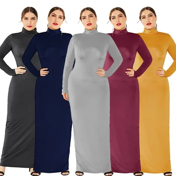Muslimanski Femme Moda Turtleneck Dolg Rokav Naravnost Obleke, Ženske Jeseni Prevelik Vestidos De Fiesta Siva, Črna Priložnostne Obleke