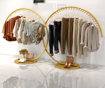 Nadstropje vrsta zaslona stojalo za shranjevanje oblačil ustvarjalne zlato zaslon rack ženskih oblačil trgovina oblačila obešalnik