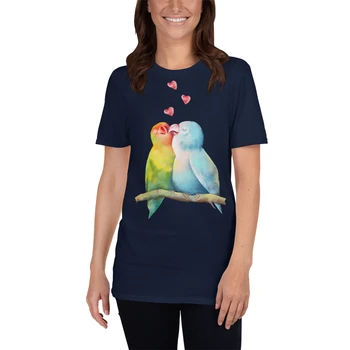 Nekaj Srčkan Breskev, S Katerimi Se Soočajo Lovebird V Objemu Ljubezni - Unisex T-Shirt Majica Blagovne Znamke Moda Tee Majica