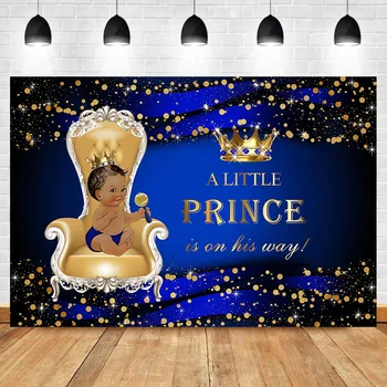 NeoBack Princ Baby Tuš Ozadje Royal Modra, Zlata Kralj, Stol Krono Foto Ozadje Bleščice Pike Etnične Baby BoyBackdrops