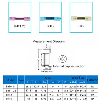 Nepremočljiva toplote-shrinkable tulec negorljiv žico priključek vmesne skupno terminal BHT1.25/2/5, 0.5-6.0mm2 AWG22-10