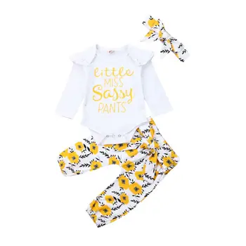 Newborn Baby Dekleta Cvetlični 3pcs Oblačila Jumpsuit Romper Obleka, Hlače Obleko Set