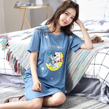 Nightgowns Ženske Poletje Plus Velikost 5XL Mid-tele Natisnjena v korejskem Slogu Sleepwear Sladko Ženska Pižame Sleepshirts Kawaii Prosti čas
