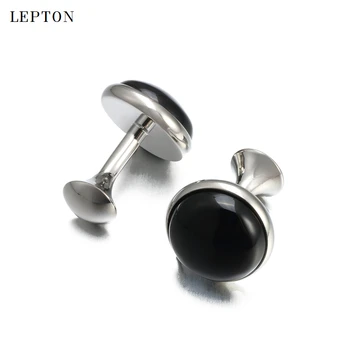 Nizko-ključ Luksuzni Črni Oniks zapestne gumbe za Mens Poslovnih Lepton Visoke Kakovosti Zlata Barva Krog Kamen Oniks manšetni Relojes gemelos