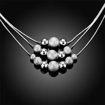 Nov čar 925 Sterling Srebrni Nakit klasičnih visoko kakovostne modne Tri plasti verige svetlobni pesek kroglice ogrlica collares