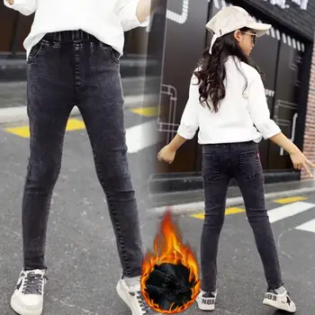 Nova Moda Baby Dekleta Jeans Pomlad Jesen Otroci Oblačila Korejski Skinny Hlače, Črno Modre Trdna Denim Jean Stretch Dekle Hlač