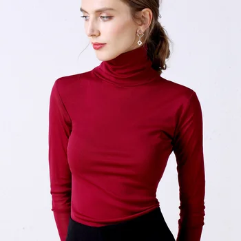 Nova Moda Plus Velikost ženska Oblačila Spadajo korejski Trdna Dolg Rokav Turtleneck Slim Ženske Bluzo Majica Chemisier Femme 5912 50