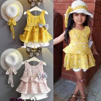 Nova Princesa Dekle Cvetlični Oblačila Otrok Dekleta Poletne Obleke Baby Čipke Cvetlični Vrh+Bele Kratke Hlače+Skp Otroci in Modnih Obleko 2Pcs