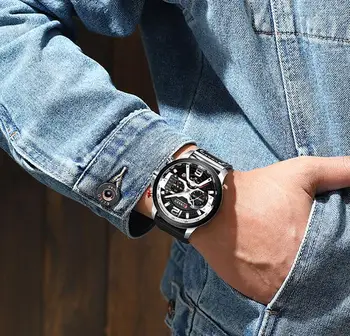 Nove Priložnostne Šport Horloges voor Mannen Blauw Topmerk Luxe Militaire Lederen Polshorloge Človek Klok Moda Kronograf Horloge