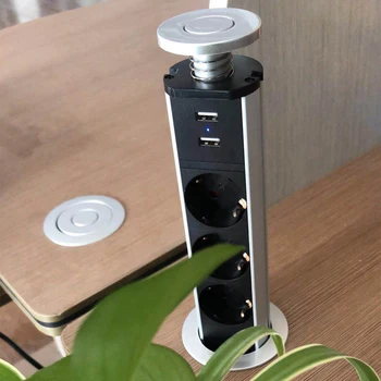 Nove Prodaja Aluminijeve Zlitine Lupini Natezno Tip EU Namizno Stojalo z Kazalnika Vtičnico Kuhinja Vtičnico pop-up 2.1 polnjenje USB