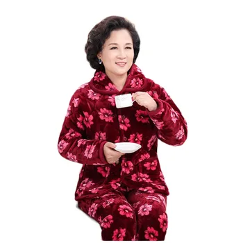 NOVI Trendi Izdelki Ženske zimske pižamo Lady oblačila set Home oblačila fo ženske Coral runo Prešite pižamo Super toplo 300