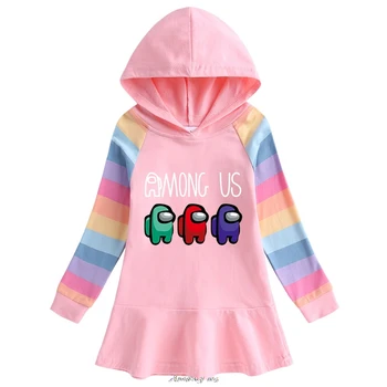 Novo Bombaž Otroci Dekleta Med nami Hoodies Obleko z Dolgimi Rokavi Otrok Dekle Minnie Obleke Baby Hooded Oblačila