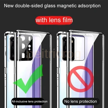 Novo Nadgrajeno Zaščitne Leče Magnetni dvostranski vitrina Za Huawei Honor 30S V30 Mate 20 30 P30 P40 Pro Nova 7 6 SE Pokrov