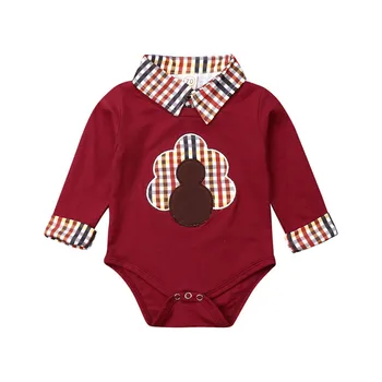 Novorojenega Dojenčka Baby Boy Zahvalni dan obleko z dolgimi rokavi rdeče Romper Vrhovi gospoda, Obleko Otroci Jumpuit Oblačila, ki