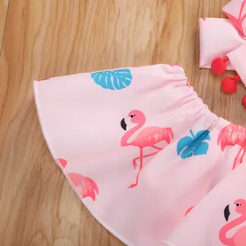 Novorojenček Dojenček Dekliška Oblačila, ki Moda 3-kos Obleko Flamingo Tiskanje Vrh Barva Suspender Kombinezon Hlače Glavo Obleke