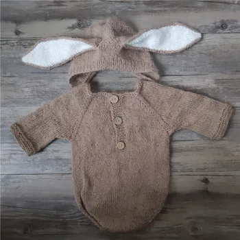 Novorojenček fotografija rekviziti,ročno mink preja obleke obleka, s zajček bonnet otroška fotografija rekviziti