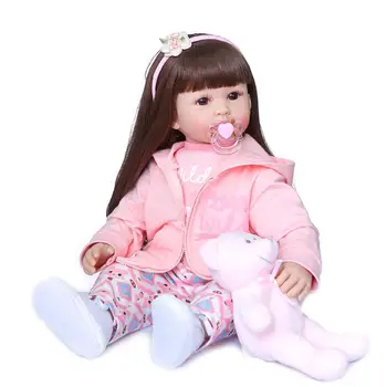 NPK 60 CM baby dekle lutka Boneca Prerojeni malčka Mehko Silikonsko krpo telo Veren Bebe lutka Prerojeni dveh barv za lase igrača