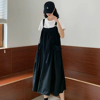 Obleka Ženske brez Rokavov Suspender Vrečasta Japonski Plus Velikost 2XL Študent Kawaii Priložnostne Vse-match Modo Ulzzang Poletje Midi A-linije