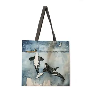 Ocean kita ženske natisnjeni tote vrečko perilo torba tote vrečko prostem plaže vrečko za večkratno uporabo nakupovalna torba