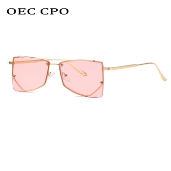 OEC CPO Rimless Kvadratnih ženska sončna Očala Za Moške Letnik Zlitine Gradient sončna Očala Ženska blagovna Znamka Modnih Odtenkih Sive in Roza UV400