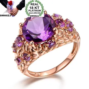 OMHXZJ Debelo Evropska Modna Ženska Človek Stranka Poročno Darilo Luksuzni Vijolični Ametist 18KT Rose Gold Ring RR557