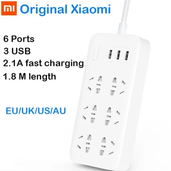 Original XiaoMi Mi Smart Power Strip 6 Vrata s 3 USB Hitro Polnjenje 2.1 USB Vtič priključek za Polnilnik US UK EU, AU Moč trakovi