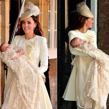 Otroške Obleke Slavni Princ Dolge Rokave Krst Obleke z Lepimi Stopenjski Šampanjec Čipke Edinstven Baby Krst Oblek