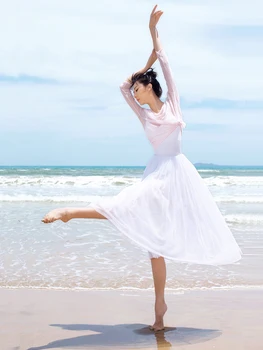 Očesa Dolg Rokav Gimnastika leotard Pulover Plesno Obleko Gaza Odrasle Ženske Balet Usposabljanje Oblačila Osnovno Usposabljanje Oblačila Majica