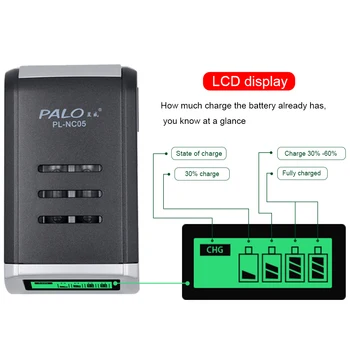 PALO Prvotne 4 Reže LCD-Zaslon Smart Inteligentni Polnilec za AA AAA NiCd, NiMh Baterije za ponovno Polnjenje, hitro polnjenje