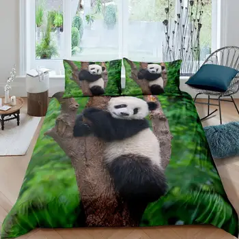 Panda Jedo Bambusa Posteljnina Nabor Kraljica 3D Srčkan Natisnjeni Rjuhe Kritje Bedclothes 2/3pcs Tekstil Doma Luksuzni Visoke Kakovosti Bedspread