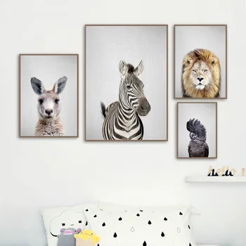 Papiga Zajec Alpake Lev, zebra Leopard Wall Art Platno Slikarstvo Nordijska Plakatov In Fotografij Živali Stenske Slike Otroci Soba Dekor