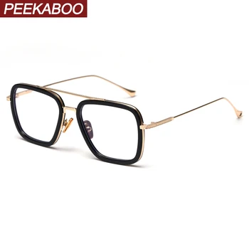 Peekaboo pregleden kvadratni okvir očal ženske zlato pol kovinski moška očala optični jasno objektiv visoke kakovosti
