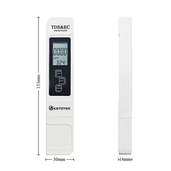 PH Meter 0.00-14.0 PH ATC Funkcija 3 v 1 Vode TDS&ES Merilnik Temperature Tester 0-9999us/cm 0-9999ppm 0.1-80.0 C