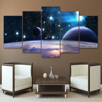 Platno HD Natisnjeni Vesolje Galaxy 5 Plošči Razmislek Prostor Planet Modularni Sliko Dom Okrasite Poster Tiskanje Wall Art Slikarstvo
