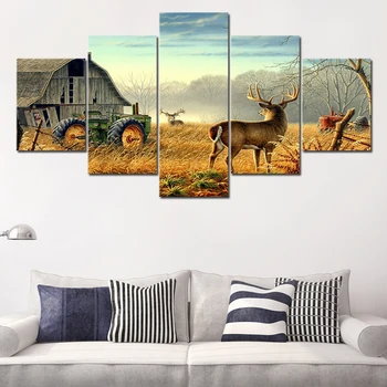 Platno Slike Steno dnevne Sobe Umetnosti Okvir HD Natisne 5 Kosov Živali Whitetail Deers Plakat Doma Dekor kmečka Hiša Slike