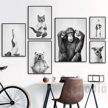 Ples, Joga, Nordijska Platno Slikarstvo Mačka Pes Opica Wall Art Črno Belih Plakatov In Fotografij Stenske Slike Za Dnevna Soba Dekor