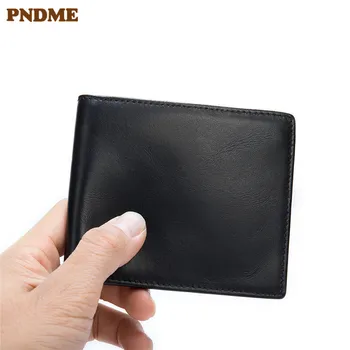 PNDME poslovnih preprosto črno moške pravega usnja kratek denarnice mehko prva plast cowhide multi-držalo za kartico tanke minimalističen torbici