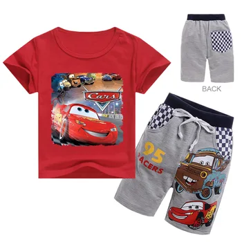 Poletje Baby Boy Oblačila Risanka Pixar Cars Strela McQueen, Tiskanje Fant Dekle Otrok Vrh Tee Kratek Rokav T Shirt+Kratka 2Pcs Set