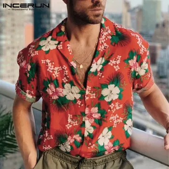 Poletje Moških Hawaiian Majica Cvet Natisnjeni Priložnostne Ulične 2021 Dihanje Plaži Bluzo Kratek Rokav River Mens Majice INCERUN