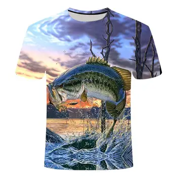 Poletje najnovejše 2019 ribe na Prostem T-shirt človek kul 3D tiskanja ribolov moške kratke vrhovi 0collar casual moški ribolov t-shirt poissons