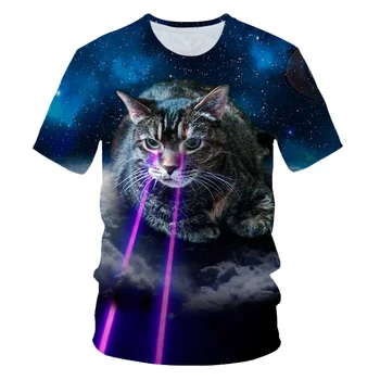 Poletje Novi Galaxy Prostor 3d T-shirt Srčkan Kitty Cat igri Smešno Zgoraj T-shirt Kratek Rokav Poletje Majica 3d Tiskanje Ženske, moška Oblačila