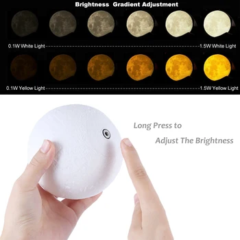 Polnilna Luna Lučka 2 16 Sprememba Barve 3D Light Touch Stikalo 3D Tiskanja Lučka Luna Spalnica Naslonjač Noč Svetlobe Božična Darila