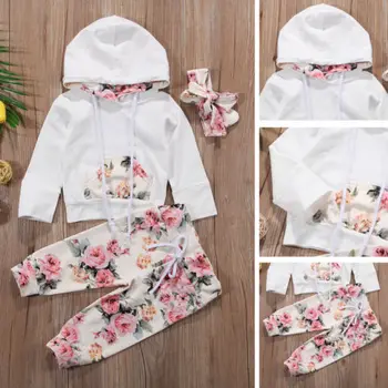 Pomlad Novorojenega Dojenčka Baby Dekleta Šport Obleke Obleke Znoj Majica S Kapuco In Hlače Sklop Priložnostne Cvetlični Oblačila