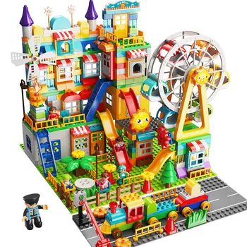Potisnite teči veliki bloki združljiv duplo gradniki tok Potisnite blokov DIY big opeke igrače za otroke Božično darilo