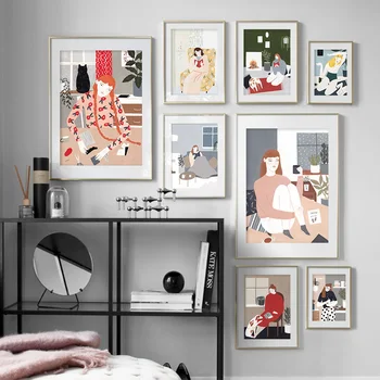 Povzetek Moda Letnik Barvita Dekle Wall Art Platno Slikarstvo Nordijska Plakatov In Fotografij Stenske Slike Za Dnevna Soba Dekor