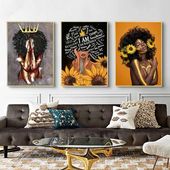 Povzetek Nordijska Afriki Seksi Kraljica Črna Ženska Plakatov in Fotografij Moderne Stenske Umetnosti Platno Barvanje Slike za Dnevna Soba Dekor