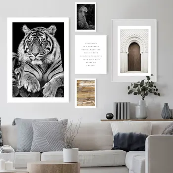 Povzetek Plakat Bež Platno Slikarstvo Živali Wall Art Tisk Tiger, Leopard Moderne Slike Za Dnevni Sobi Na Steni Doma Dekor