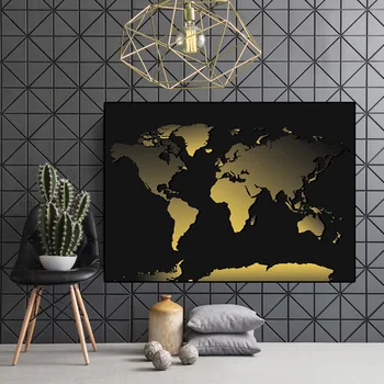 Povzetek Svetovni Zemljevid, Platno Slikarstvo Črno Zlato Zemljevid Sveta, Tisk Na Platno za Urad Soba Slika Wall Art Cuadros Dekor