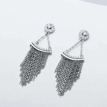 Pravi 92,5-odstotna srebrni dolgi uhani visijo trikotnik oblikovanje nakita verige nakit real funt srebro spusti uhan za ženske