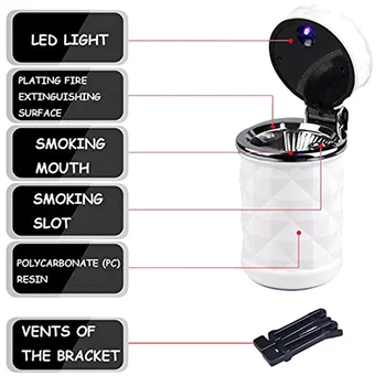 Prenosni pepelnik Luči LED Avto Pepelnik Univerzalno Cigaret Valj Imetnik Notranje Oskrbe Kajenje dodatki